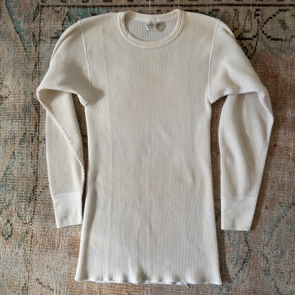 Vintage Favorite Thermal Shirt Waffle Knit Long Sleeve Off White Cream Large USA